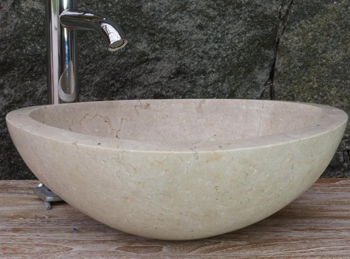 GURU SHOP Massives Ovales Marmor Aufsatz-Waschbecken, Waschschale, Naturstein Handwaschbecken - 44x3