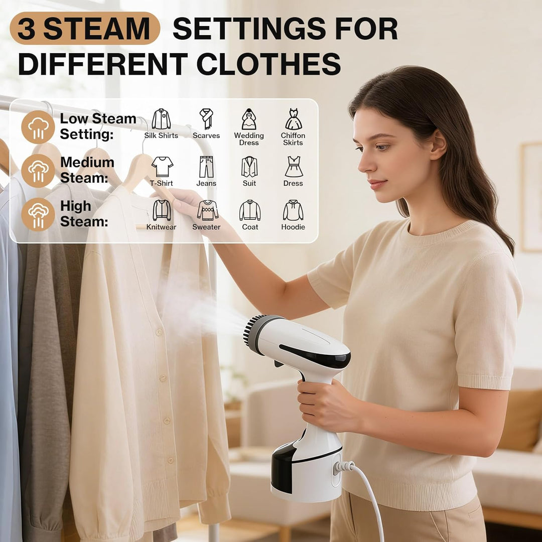 Cadrim Steamer Dampfglätter 1600W, 250ml Wassertank Tragbarer Dampfbügler mit 3 Dampfstufen, Steamer