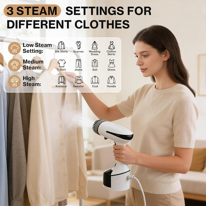 Cadrim Steamer Dampfglätter 1600W, 250ml Wassertank Tragbarer Dampfbügler mit 3 Dampfstufen, Steamer