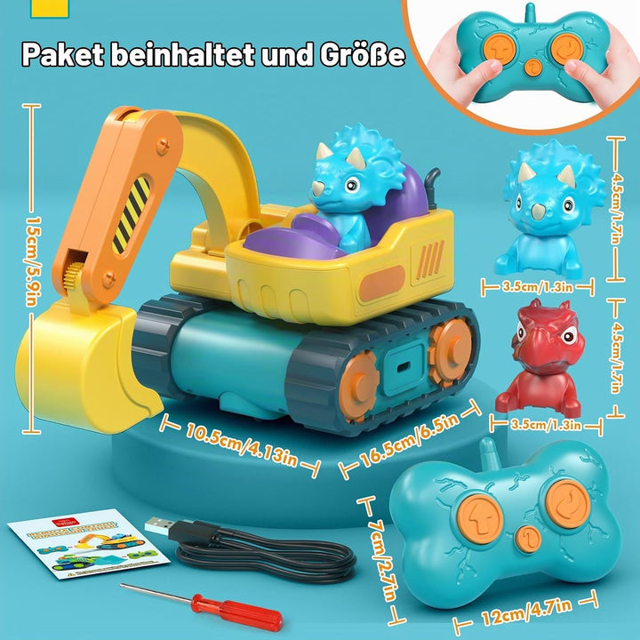 Lehoo Castle Ferngesteuertes Auto ab 3 Jahre, Wiederaufladbar Bagger Kinder 2 Jahre mit Dinosaurier-
