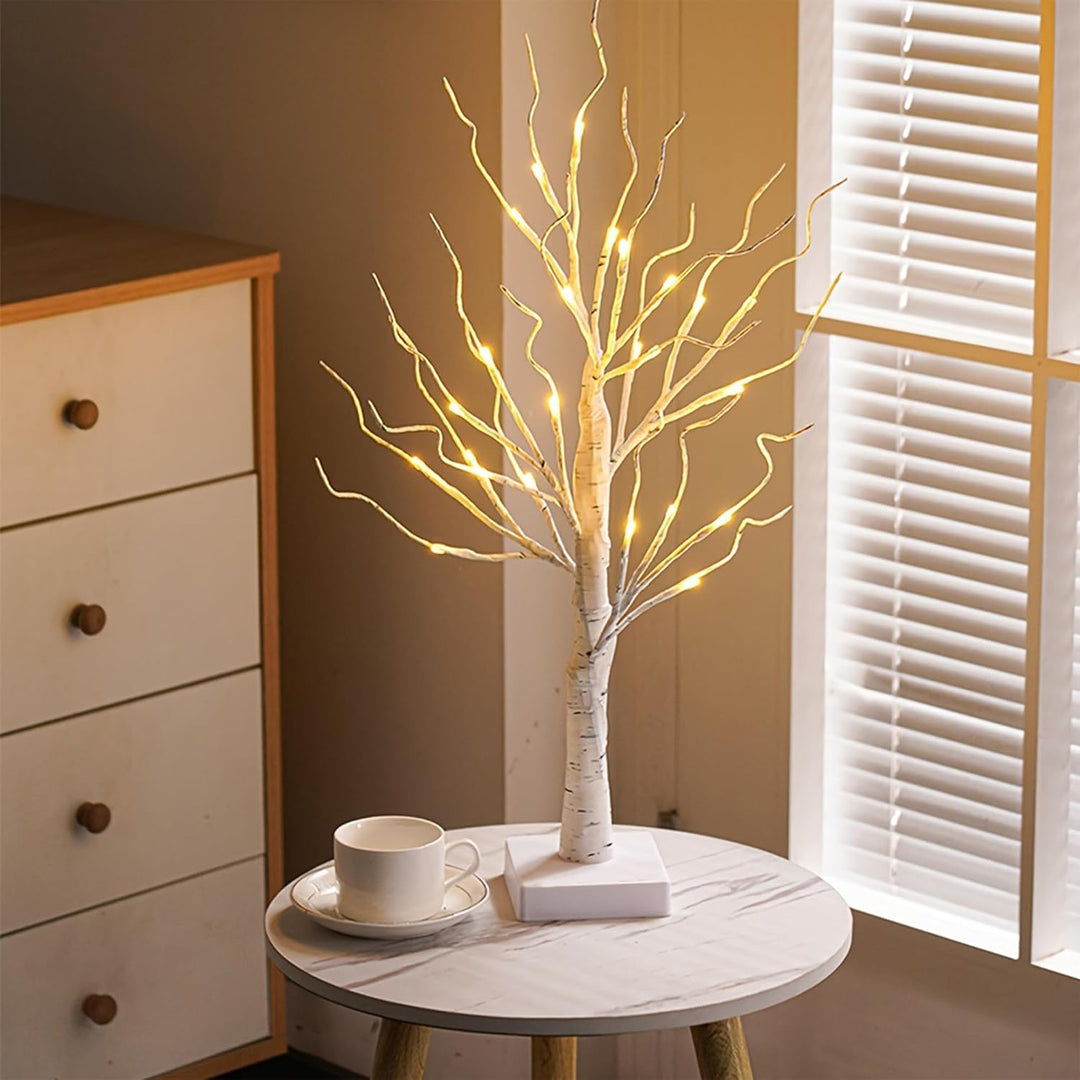 2er Set Lichterbaum Lichterzweige für Innen 24 Warmweiss LEDs Bäumchen Birken Dekozweige Batteriebet