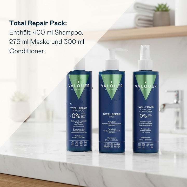 Valquer Professional Hair Pack Total Reparatur für strapaziertes Haar: Zero% Shampoo 400 ml + Eiseff