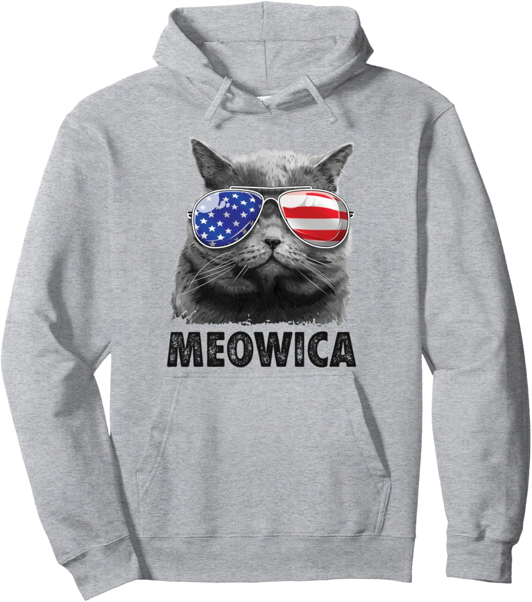 Black Cat 4th Of July Meowica Merica Men Women American Flag Pullover Hoodie