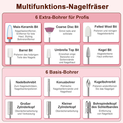 Auriox Nagelfräser Kabellos, 12 in 1 Fräser für Gelnägel 25000 u/min, Akku Elektrische Nagelfeile fü