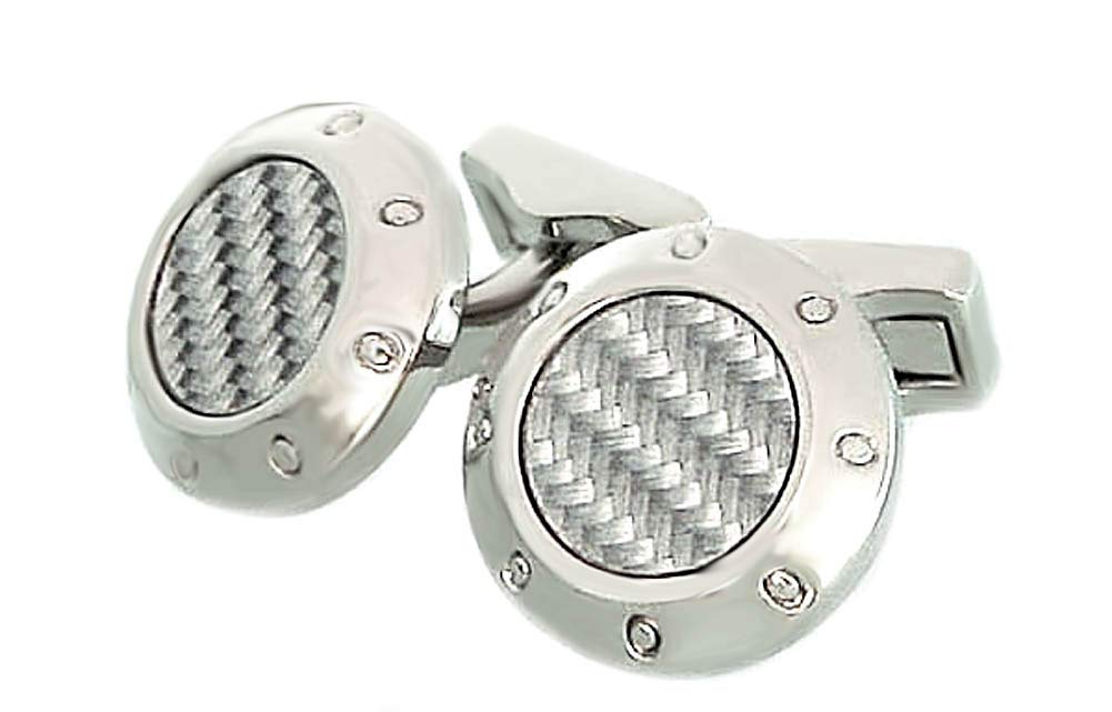 magdalena r. Manschettenknöpfe Carbon Silber rund 18 mm! - 3D-Effekt! + schwarzer Exklusivbox - exkl