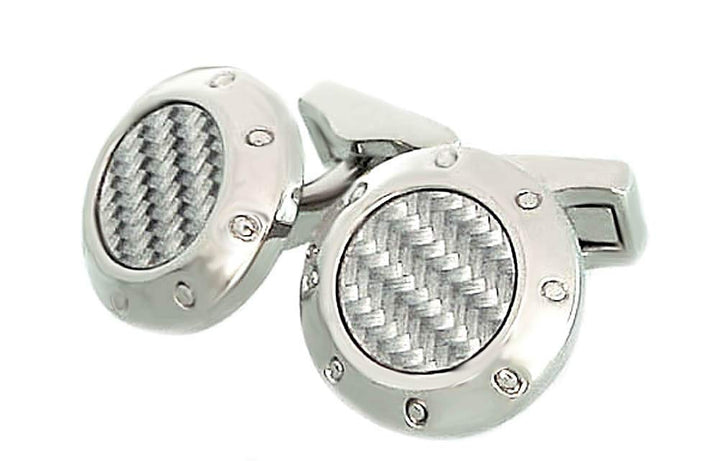 magdalena r. Manschettenknöpfe Carbon Silber rund 18 mm! - 3D-Effekt! + schwarzer Exklusivbox - exkl