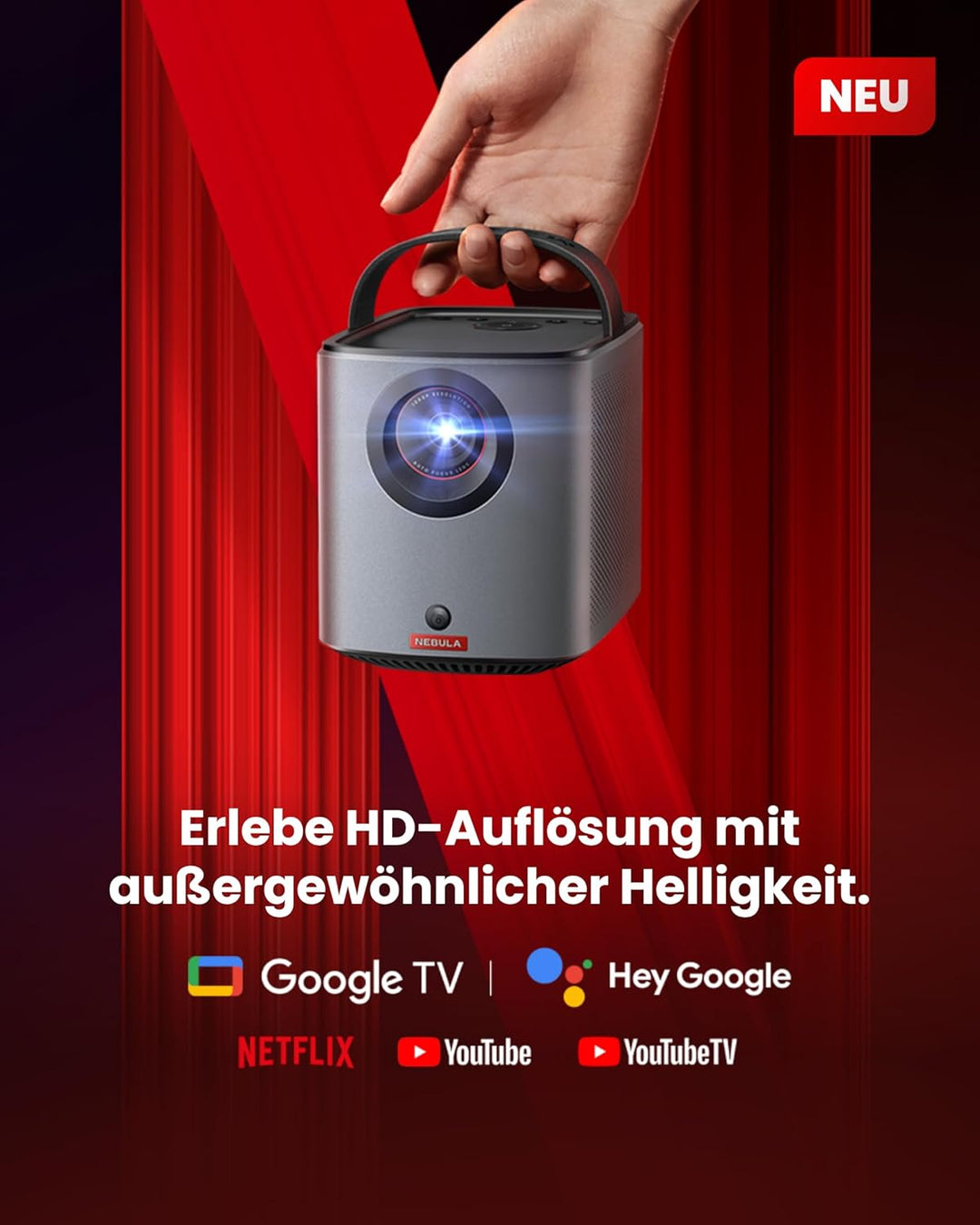 Nebula Anker Mars 3 Air Mini Beamer, 1080p, mit Google TV, Smart, WLAN Projektor, Tragbarer Projekto