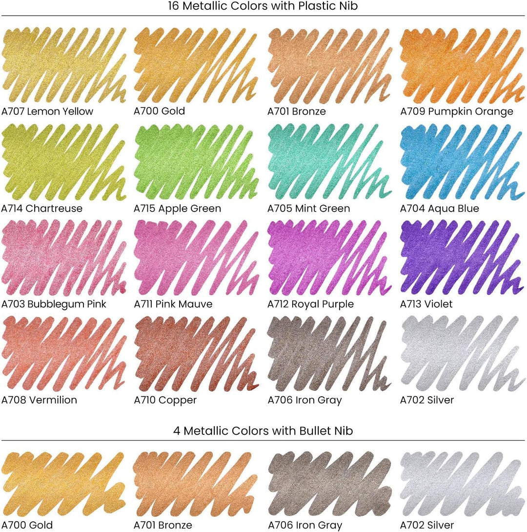 ARTEZA Acrylstifte Metallic, 20er Set verschiedene Acrylmarker mit austauschbaren Spitzen, metallic
