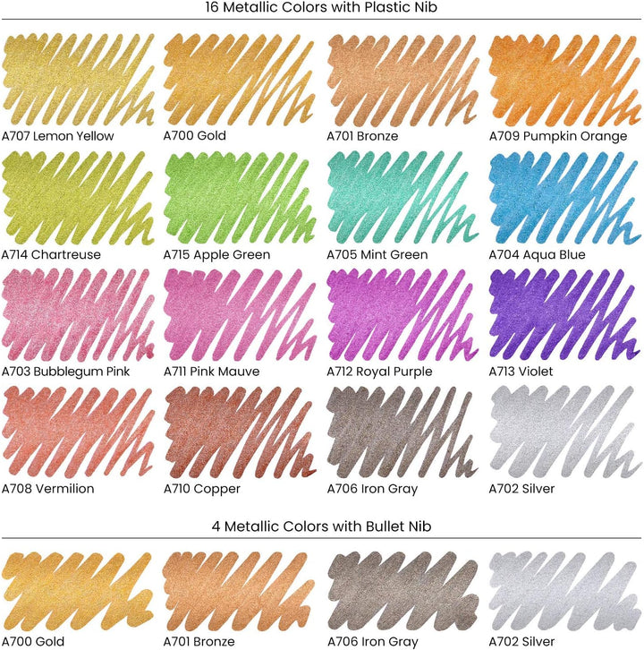 ARTEZA Acrylstifte Metallic, 20er Set verschiedene Acrylmarker mit austauschbaren Spitzen, metallic