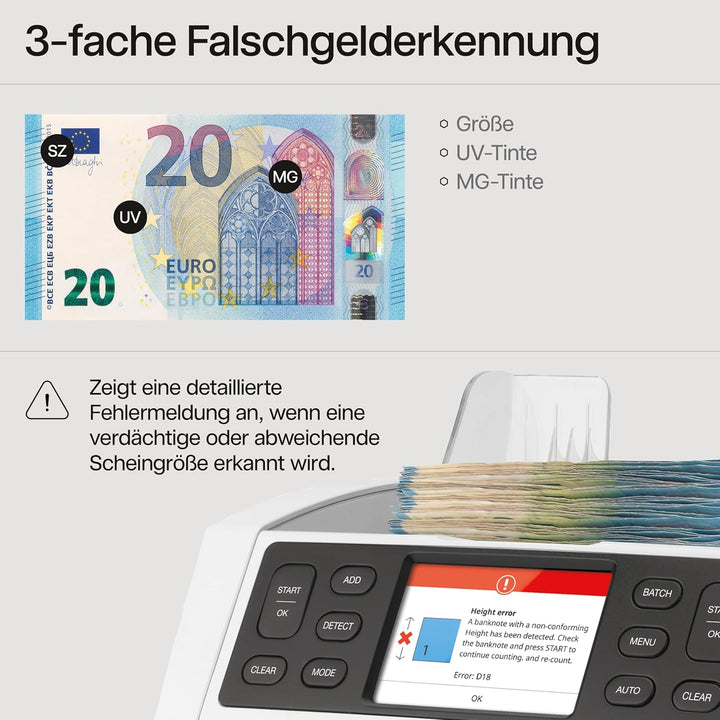 Safescan 2850 Geldzählmaschine, zählt sortierte Banknoten - Banknotenzähler mit 3-facher Echtheitspr