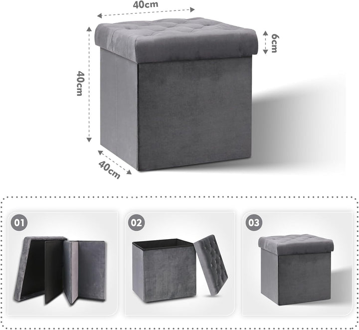 Bonlife Faltbarer Sitztruhe mit Stauraum,Samt Sitzwürfel Couch Hocker,Aufbewahrungsbox mit Deckel,Fu