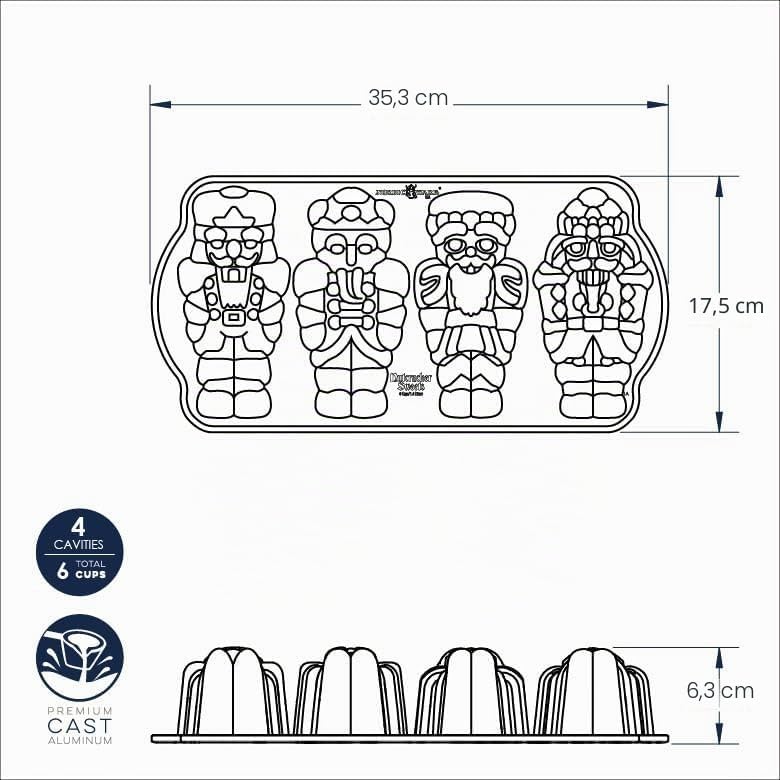 Nordic Ware Backform Nutcracker Cakelet Pan Aluminium Grau, 35,6cm x 17,5cm, NW 92977