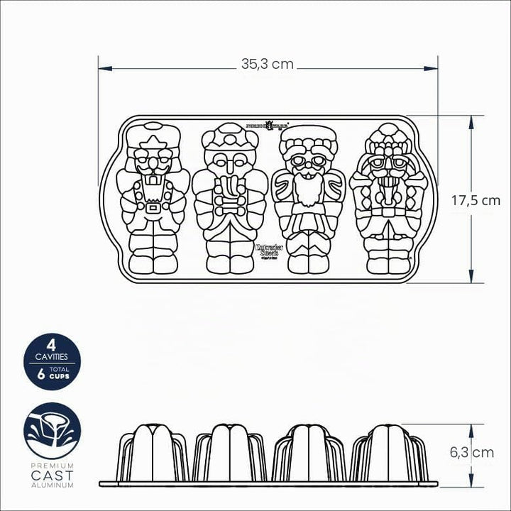 Nordic Ware Backform Nutcracker Cakelet Pan Aluminium Grau, 35,6cm x 17,5cm, NW 92977