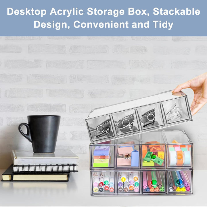 3 Packs Schubladenbox Schreibtisch mit 8 Schubladen, Acryl Stapelbar Schreibtisch Organizer Schublad