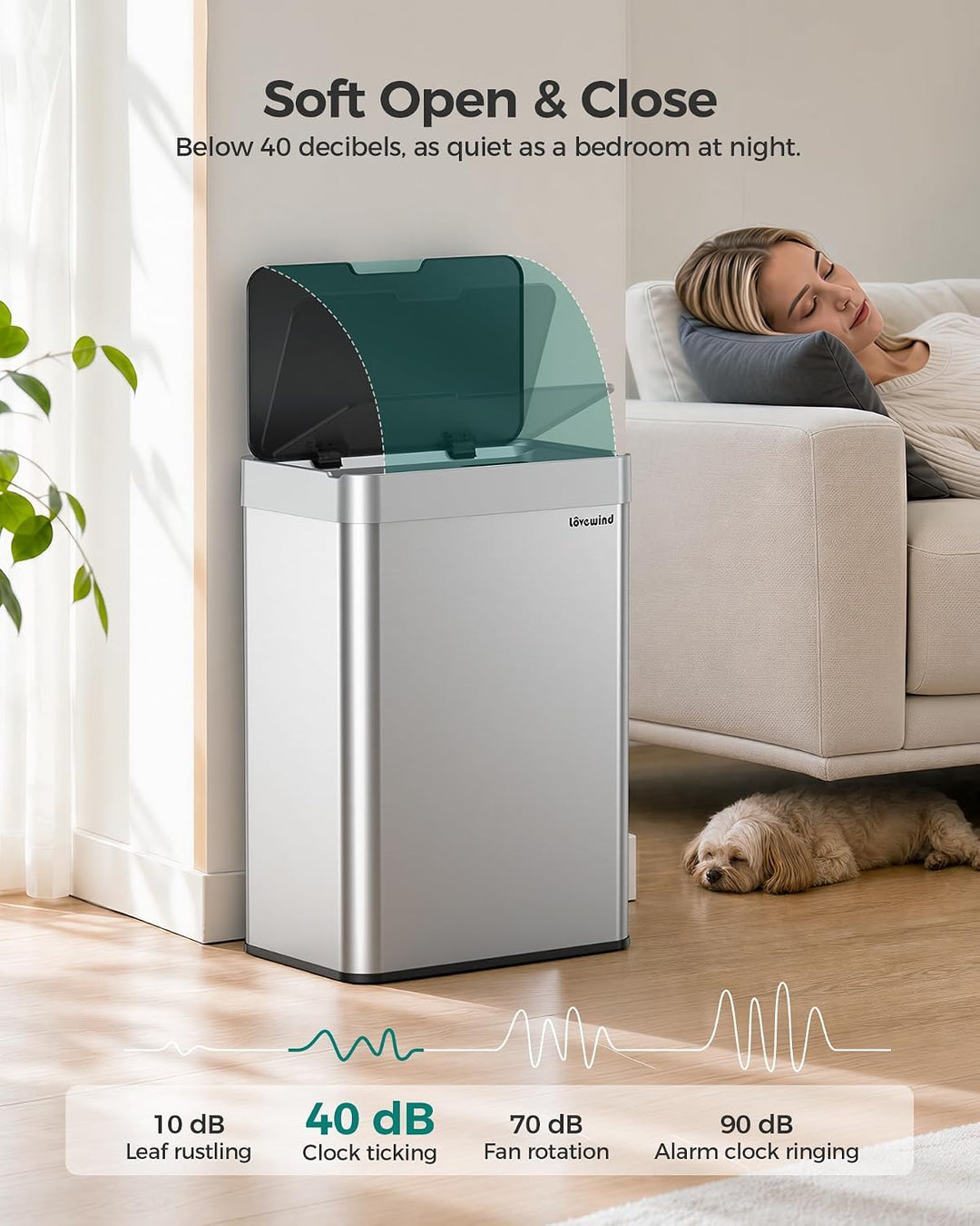 lovewind 55L Berührungsloser Küchenmülleimer, Edelstahl Sensor Mülleimer, Type-C Aufladbar, Leiser S