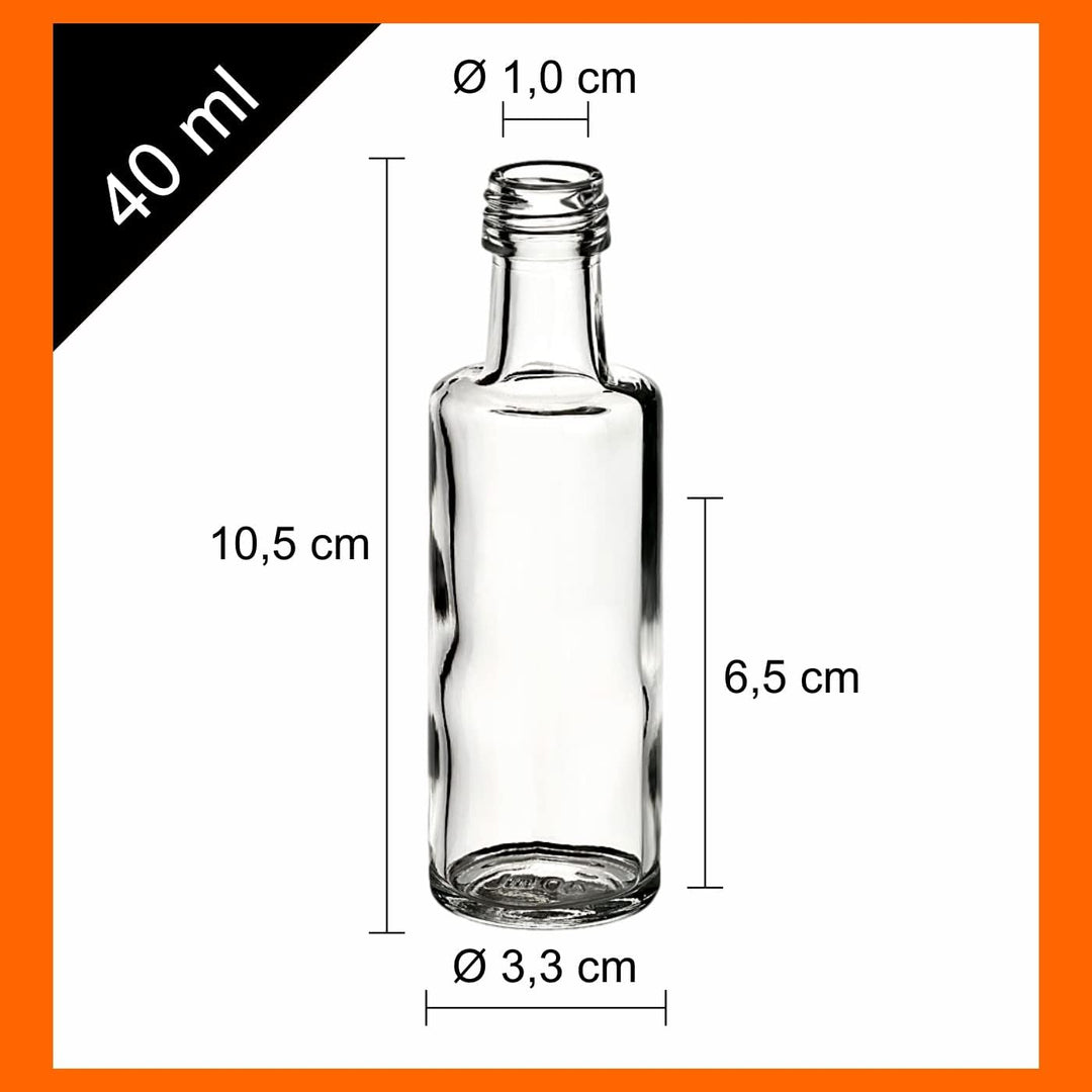 gouveo 24er Set Glasflaschen 40 ml (0,04 l) Glasflasche 40 ml Dorica Schraubverschluss PP 18 goldfar