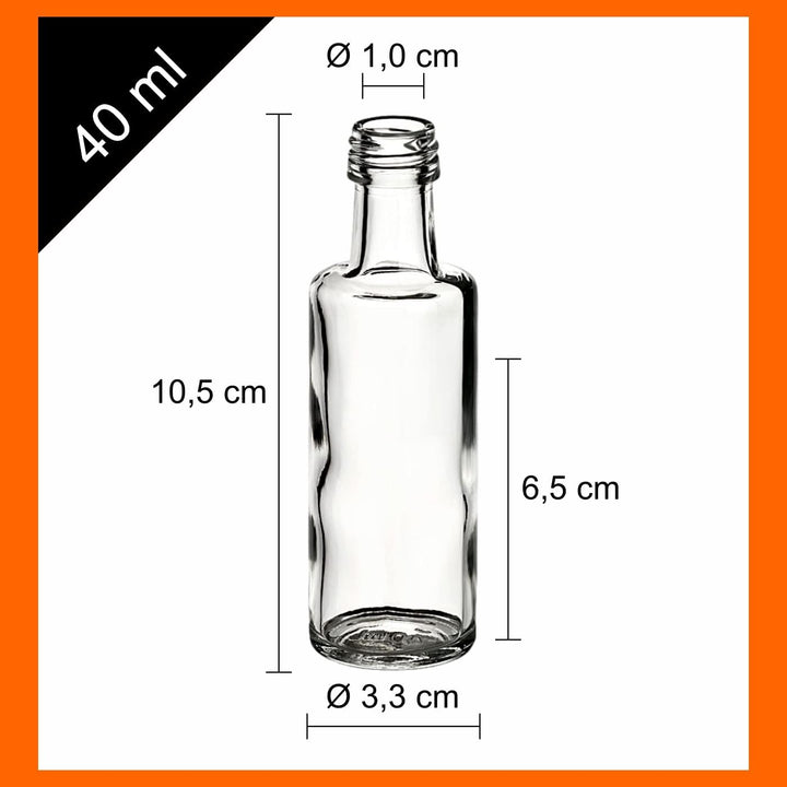 gouveo 24er Set Glasflaschen 40 ml (0,04 l) Glasflasche 40 ml Dorica Schraubverschluss PP 18 goldfar