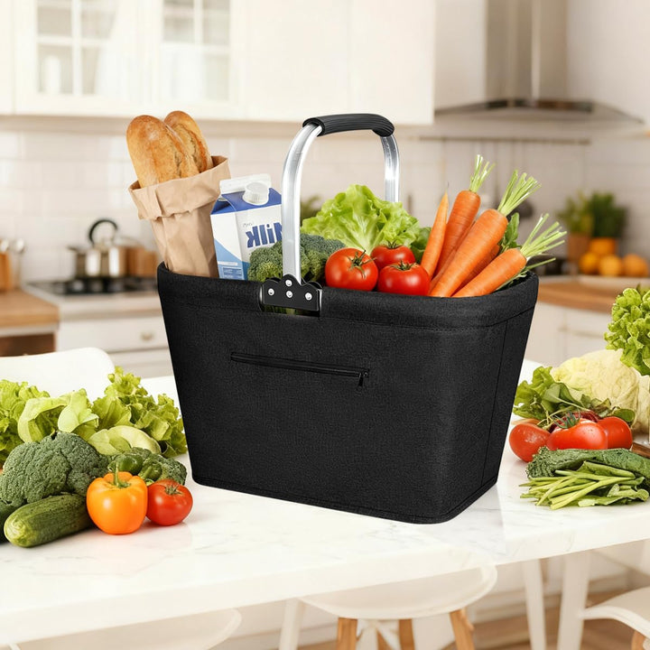 Faltbar Einkaufskorb, 25L Picknickkorb Tragekorb Gross Familie Einkaufstasche Praktischer Einkaufen