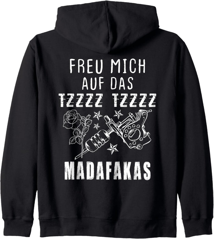 Freu mich auf das Tzzz Tzzzz Tätowier-Maschine Rosen Sterne Kapuzenjacke