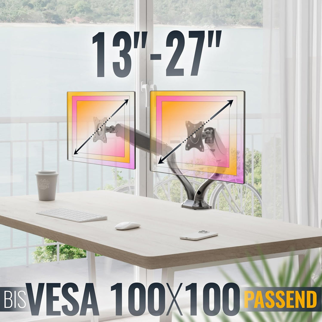 RICOO Monitor Halterung Tisch Gasdruckfeder für 13- 27 Zoll, VESA Tischhalterung, Monitorarm TS6611,