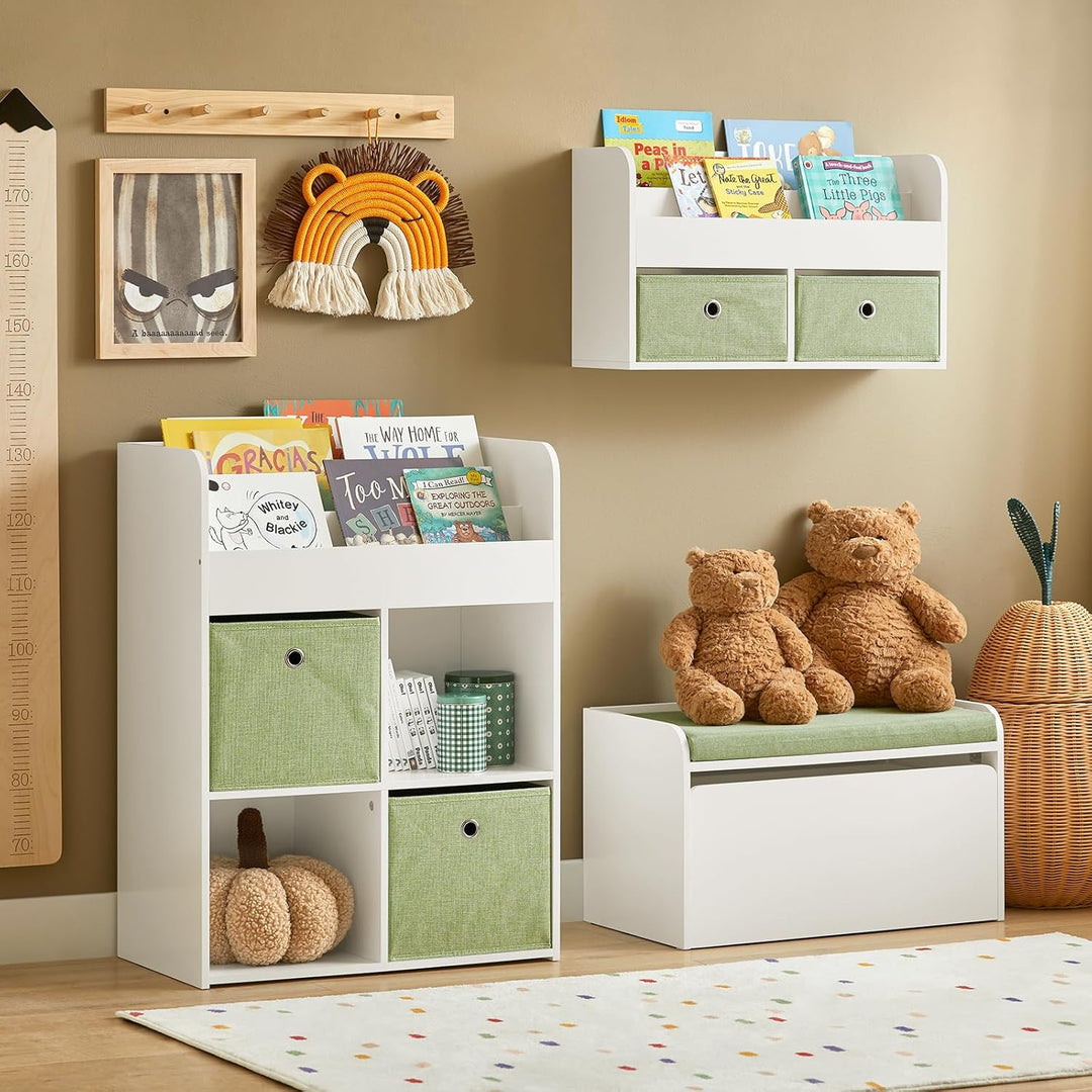 SoBuy KMB79-W Kinder Bücherregal Kinderregal mit 2 Stoffboxen Spielzeugregal Aufbewahrungsregal für