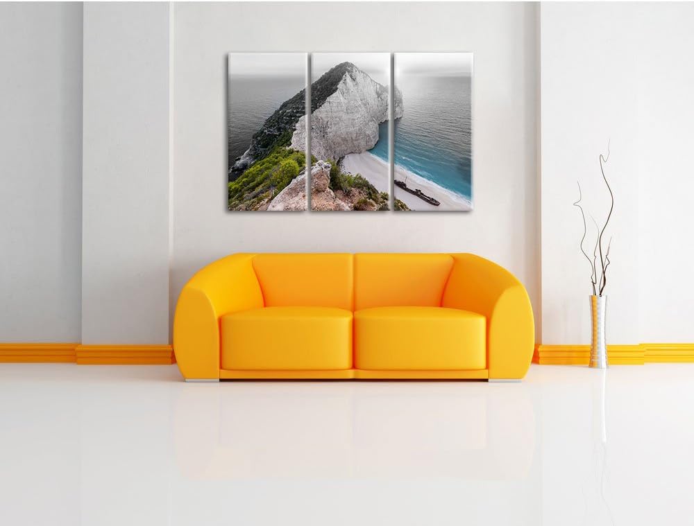 Pixxprint Nagio Strand im Sonnenuntergang B&W Detail 3-Teiler Leinwandbild 120x80 Bild auf Leinwand