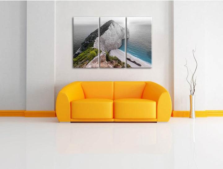 Pixxprint Nagio Strand im Sonnenuntergang B&W Detail 3-Teiler Leinwandbild 120x80 Bild auf Leinwand