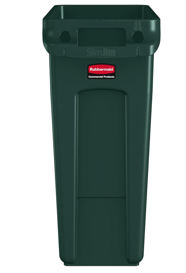Rubbermaid Commercial Products Vented Slim Jim Rubbish Bin Waste Receptacle, 60 Litres, Green, Plast