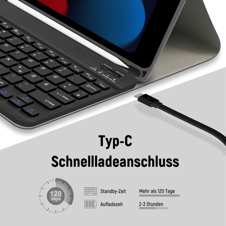 Hofsos Hülle mit Tastatur für IPad 10.2 Zoll 9/8/7 Generation (2021/2020/2019) - QWERTZ Layout Keybo