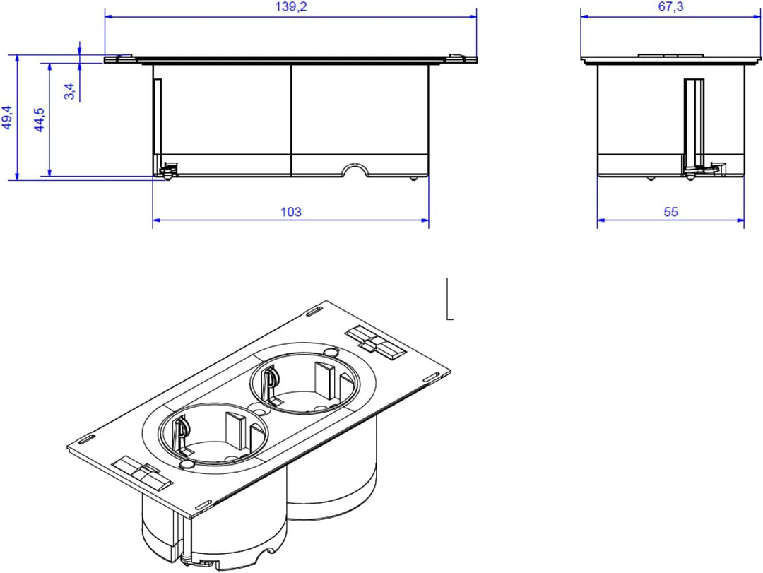 Bachmann 929.000 DUE Steckdoseneinheit, 2 x Schuko (ohne Deckel), 9 x 20 x 13 cm