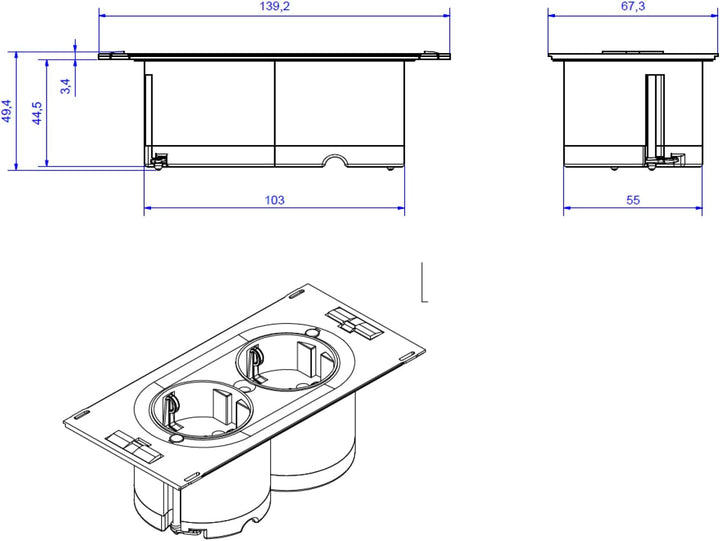 Bachmann 929.000 DUE Steckdoseneinheit, 2 x Schuko (ohne Deckel), 9 x 20 x 13 cm