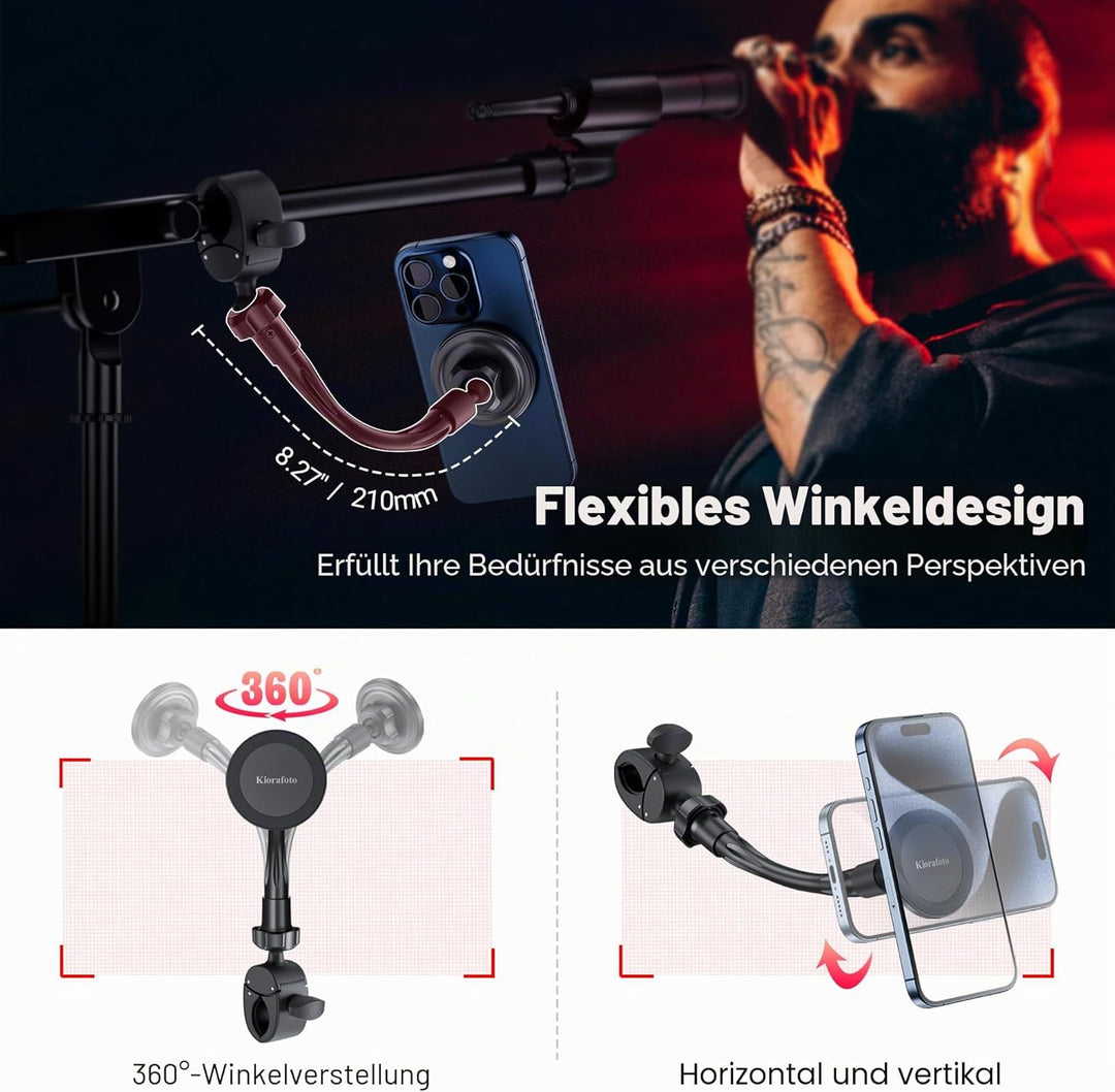 Mikrofonständer Telefonhalterung, Magnetische Telefonhalterung mit abnehmbarem Schwanenhals und Verr