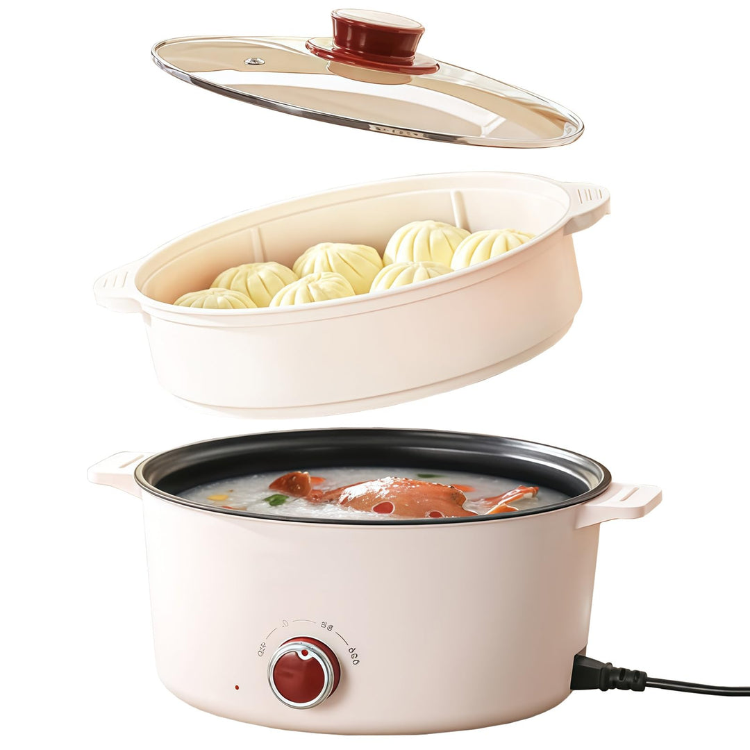 Hot Pot Elektrisch mit Dampfgarer, 4.6 L Tragbar Elektrischer Kochtopf 1000W, Multifunktionaler Hotp