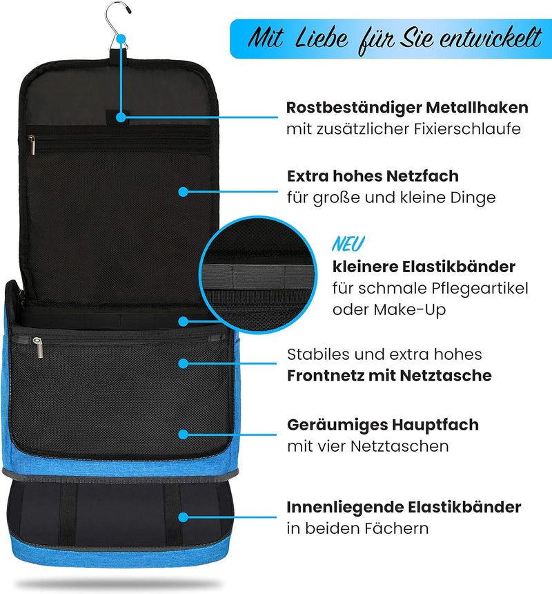 DELAWAY XXL Kulturbeutel zum Aufhängen [Design 2024] Grosse Kulturtasche für Damen, Herren mit Koffe