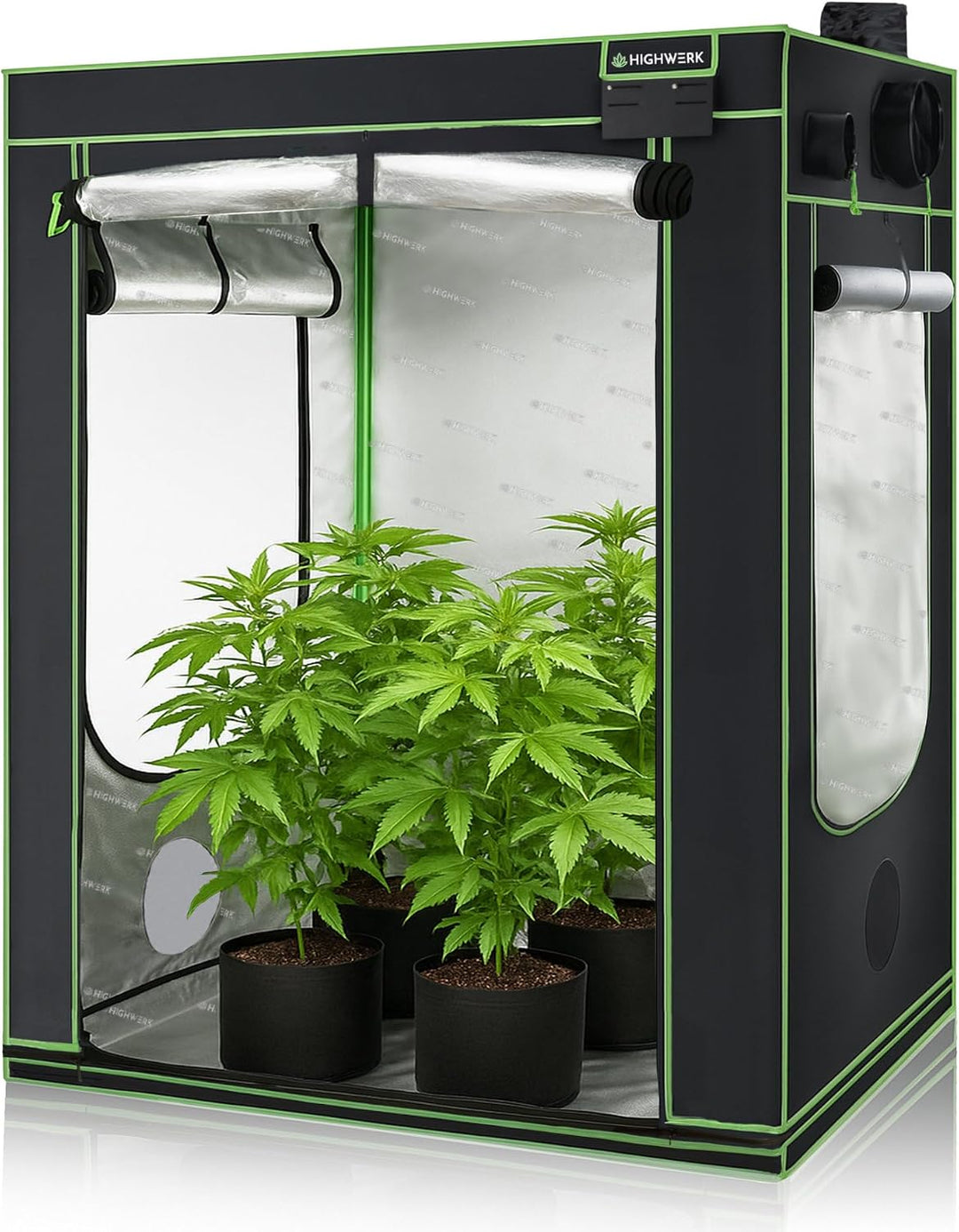 Growzelt 140 x 140 x 200 cm | Indoor Grow Tent für Pflanzenzucht | schwarz grün | Growbox, Homegrow,