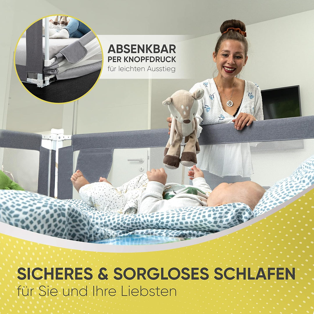 Bettgitter grau [0,8m] - Labor geprüft - Rausfallschutz Bett [Eine Seite] - Bettschutzgitter für Kin