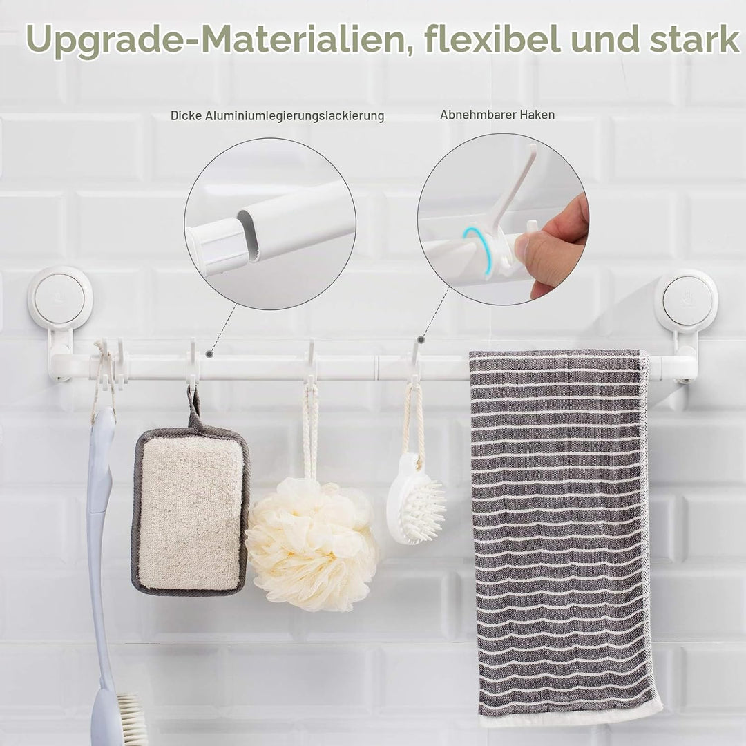Ulinek Verstellbarer Handtuchhalter ohne Bohren mit 5 abnehmbaren Handtuchhaken, 64cm / 36cm Handtuc
