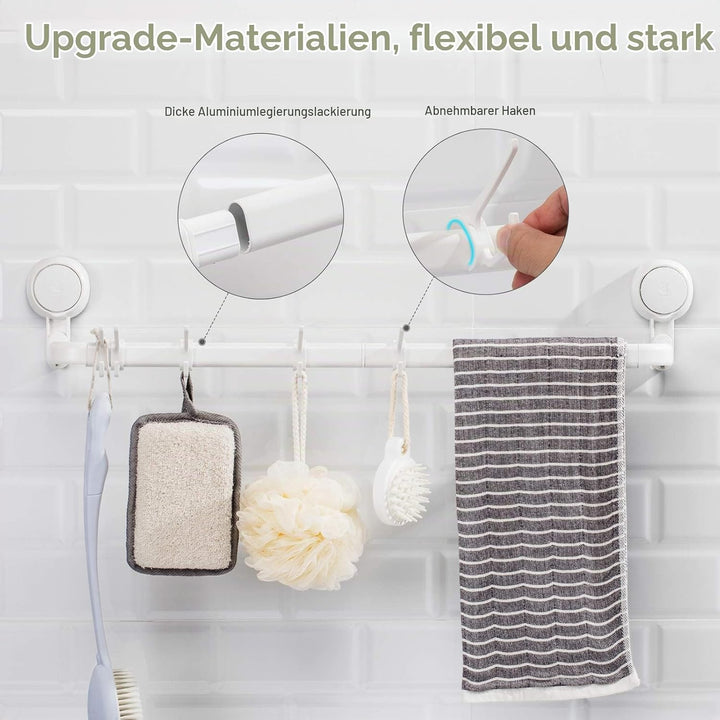 Ulinek Verstellbarer Handtuchhalter ohne Bohren mit 5 abnehmbaren Handtuchhaken, 64cm / 36cm Handtuc
