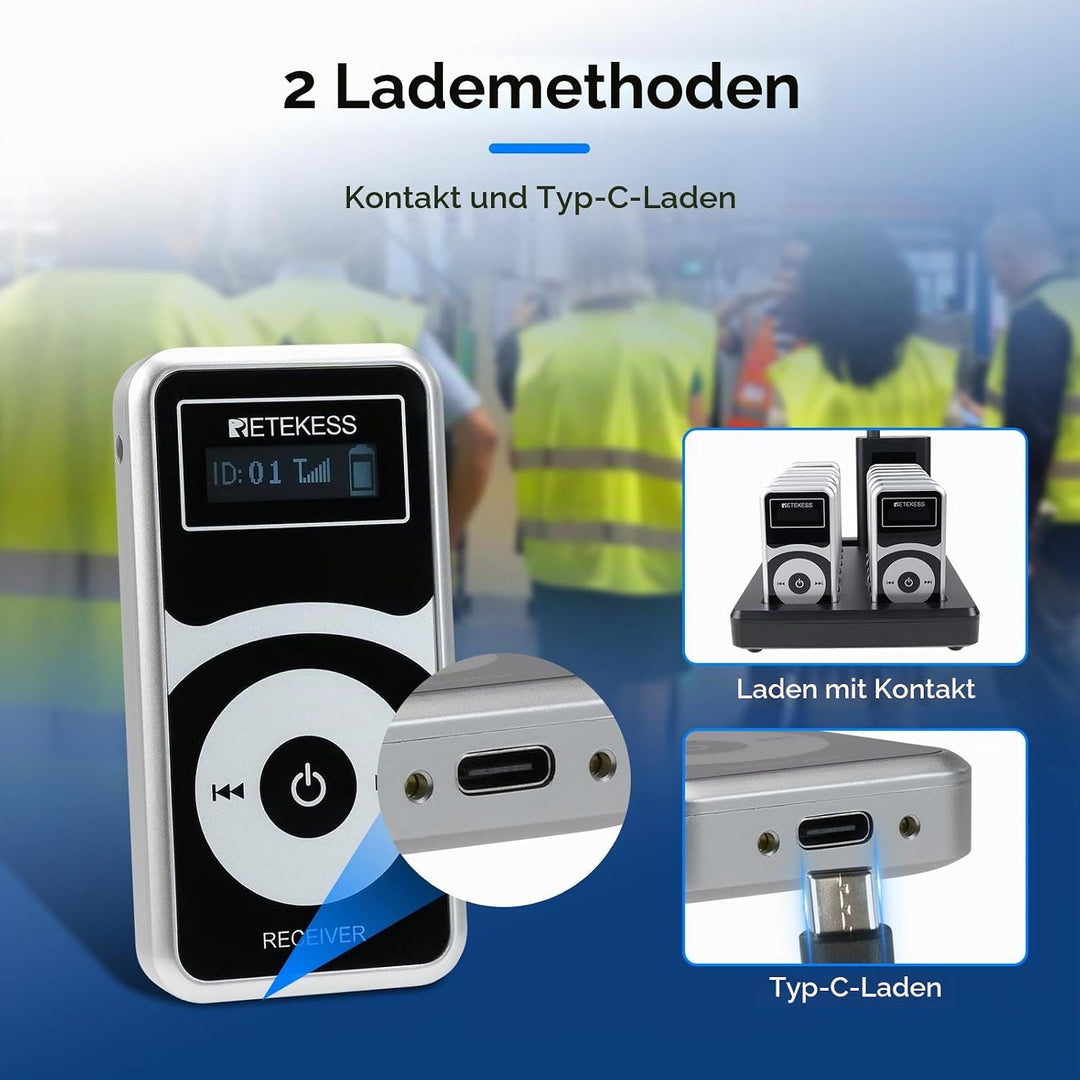 Retekess T130P (T130 3rd) Audio Tour Guide System, Tour Guide Headsets, Abgestufte Geräuschreduzieru
