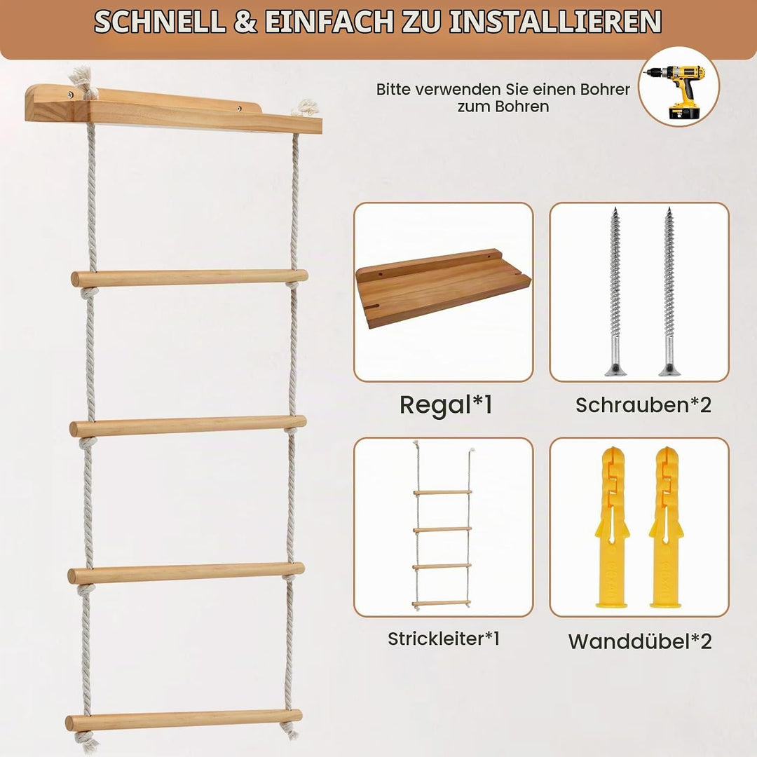 5-Schicht Handtuchhalter Wand Montage, 2-in-1 Multifunktionales Holz Handtuchständer Badezimmer, Han