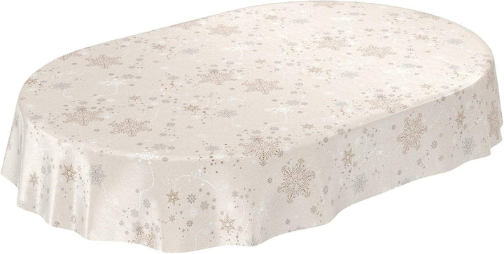 ANRO Wachstuchtischdecke Wachstuch Wachstischdecke Tischdecke Weihnachten Schneeflocken Beige 140 cm