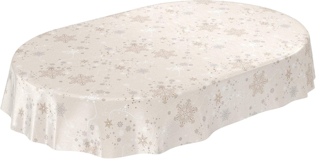 ANRO Wachstuchtischdecke Wachstuch Wachstischdecke Tischdecke Weihnachten Schneeflocken Beige 220x14