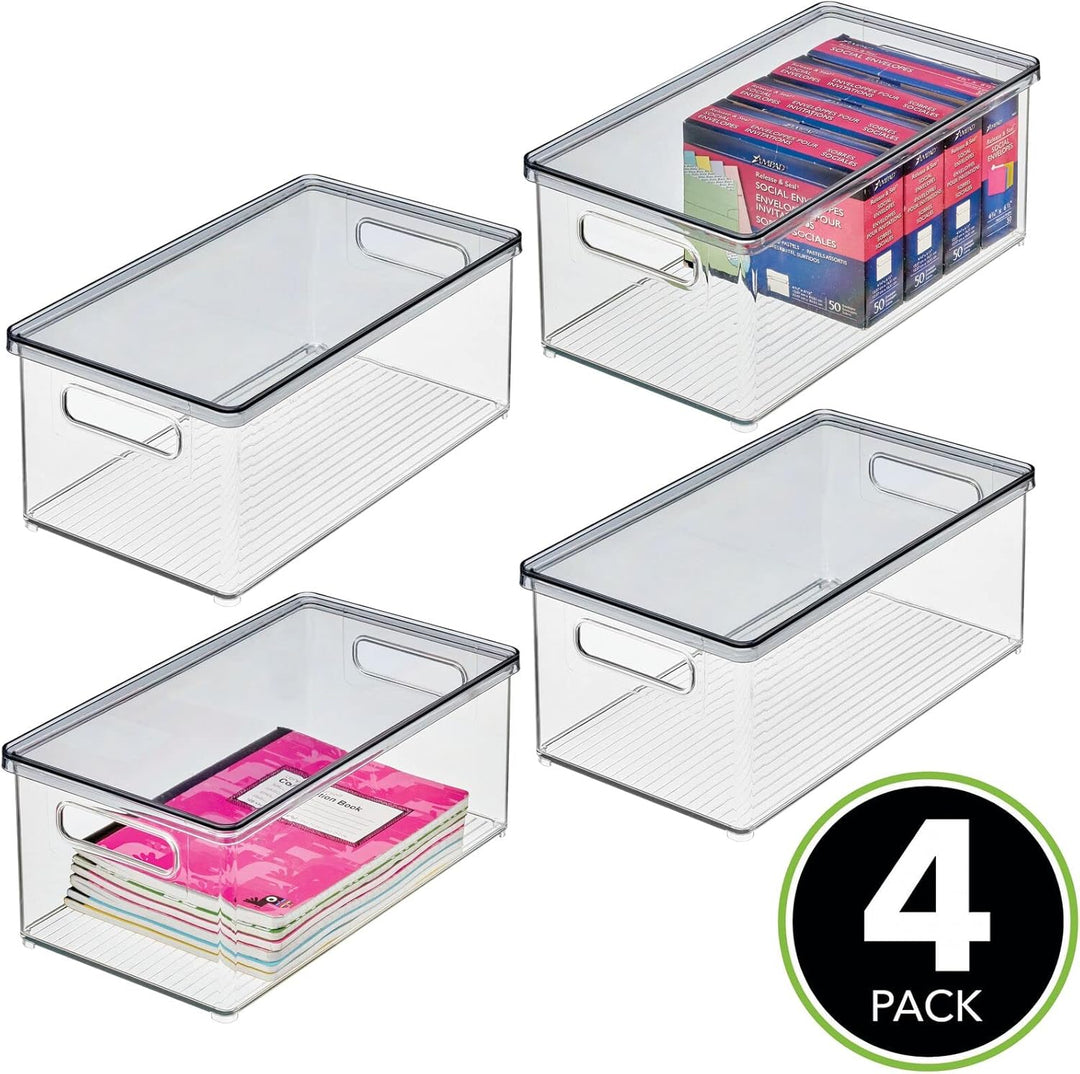 mDesign Schreibtischablage für Stifte, Notizzettel und Büroklammern – Aufbewahrungsbox mit Deckel au