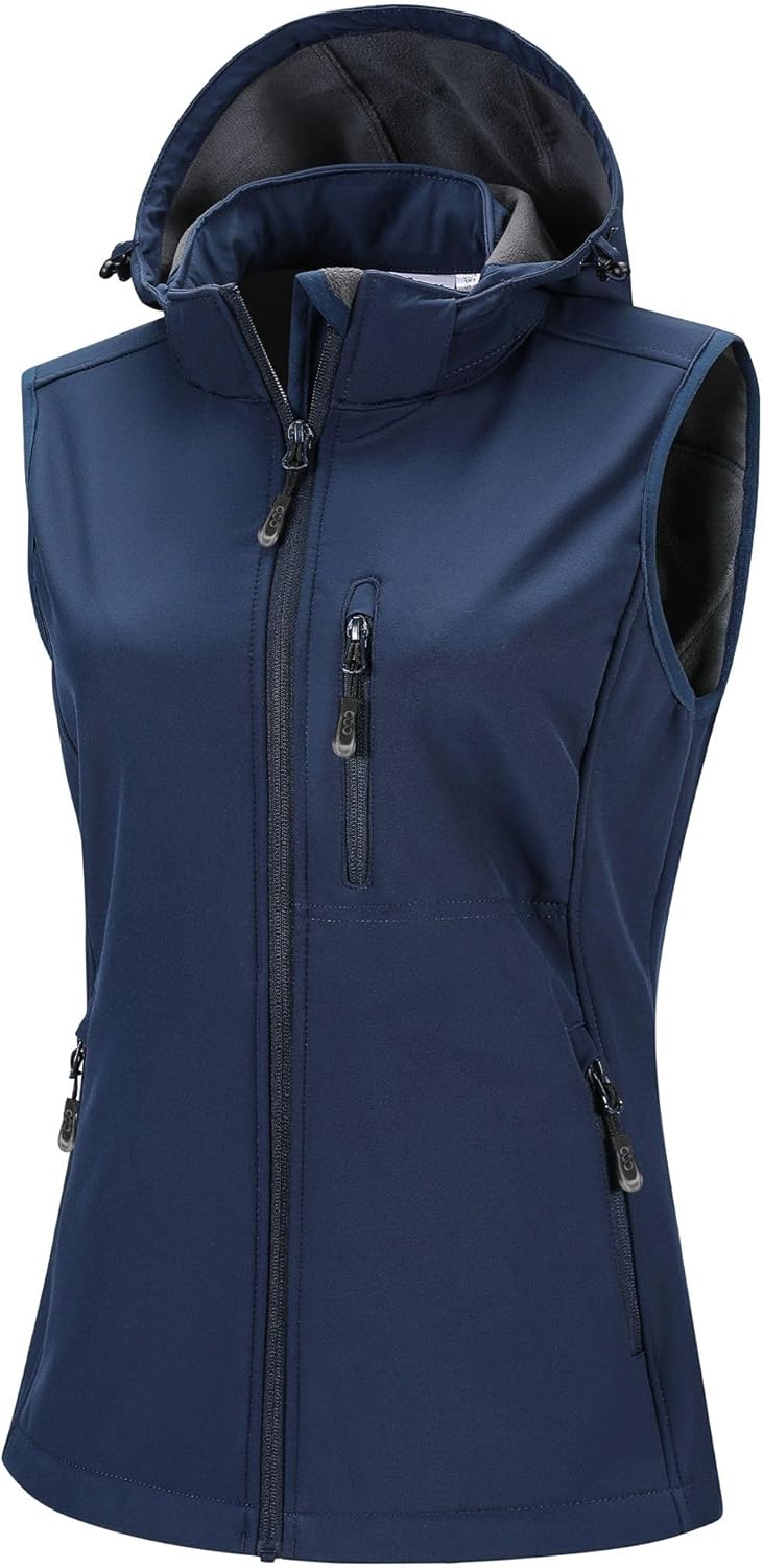33,000ft Damen Softshell Westen mit Abnehmbare Kapuze Fleece Gefütterte Ärmellose Jacke Wasserdichte