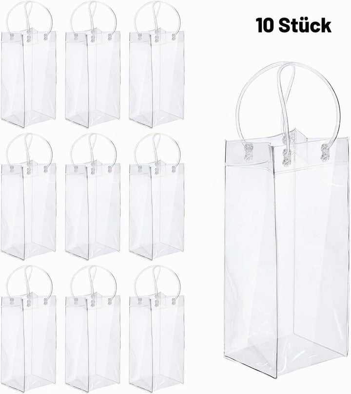 10 Stück Transparente Flaschenkühler, Flaschenkühler Ice Bag, PVC Champagner Eisbeutel, Wein Ice Bag