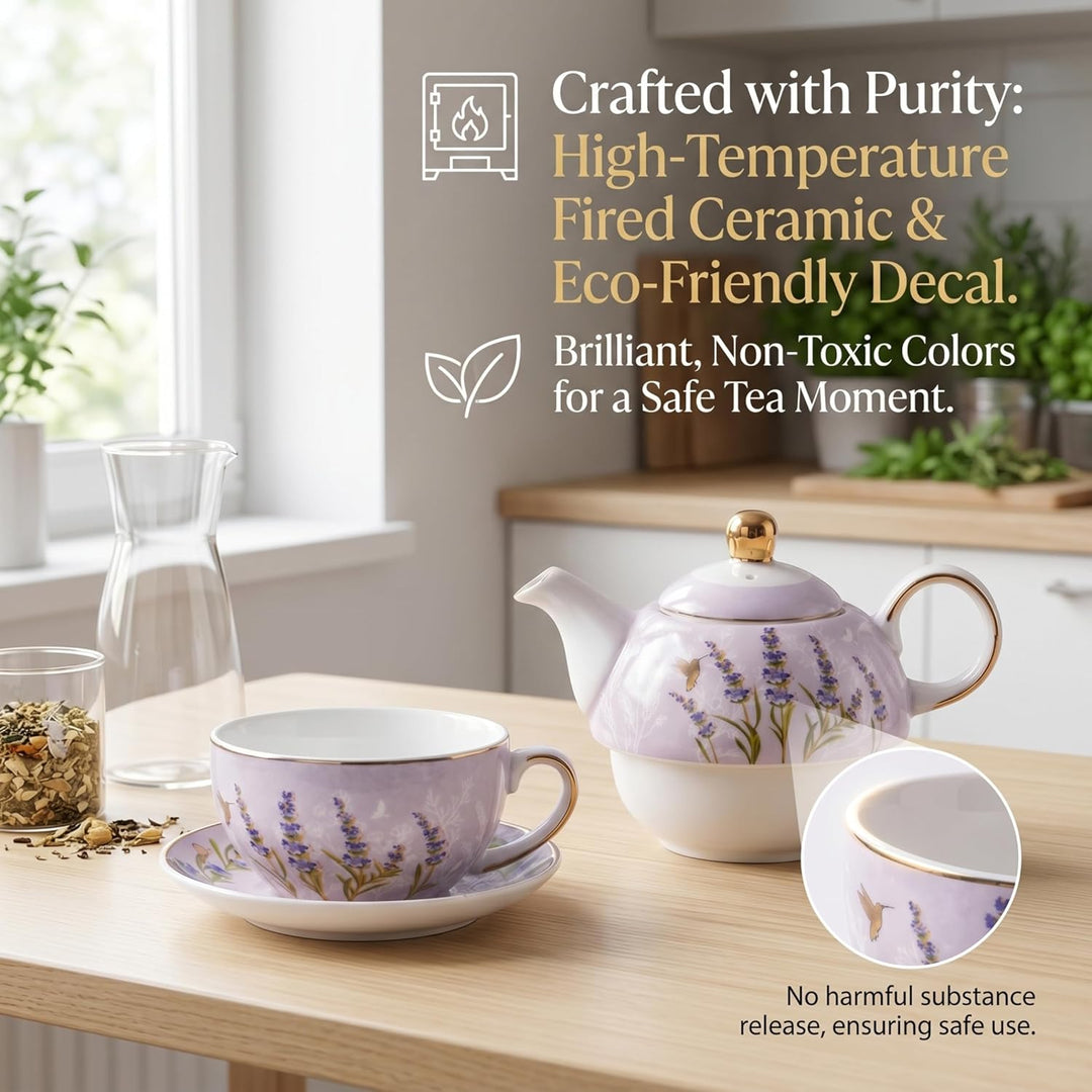 Tee-für-eins-Set, 1 Tee-für-eins-Set, Hochtemperatur-Keramik-Teekanne mit Tasse und Untertasse, lila
