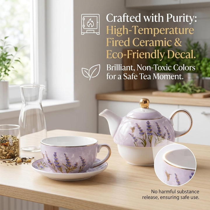 Tee-für-eins-Set, 1 Tee-für-eins-Set, Hochtemperatur-Keramik-Teekanne mit Tasse und Untertasse, lila