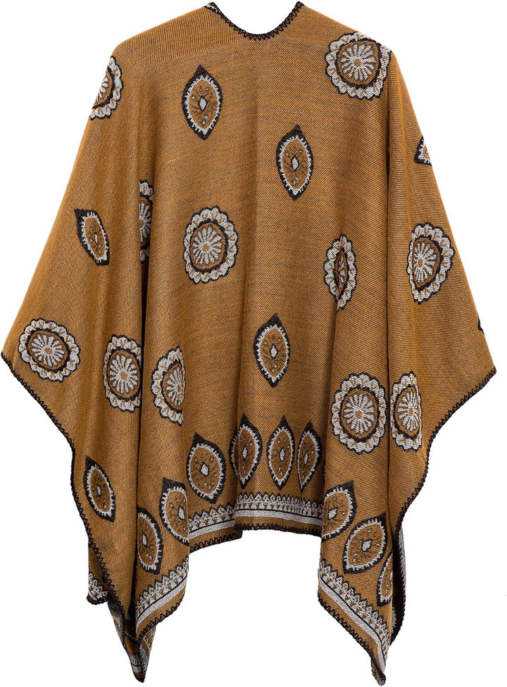 EXCHIC Damen Warm Offene Front Strick Schals und Wraps Floral Elegante Cardigans Poncho Cape Coat Ma