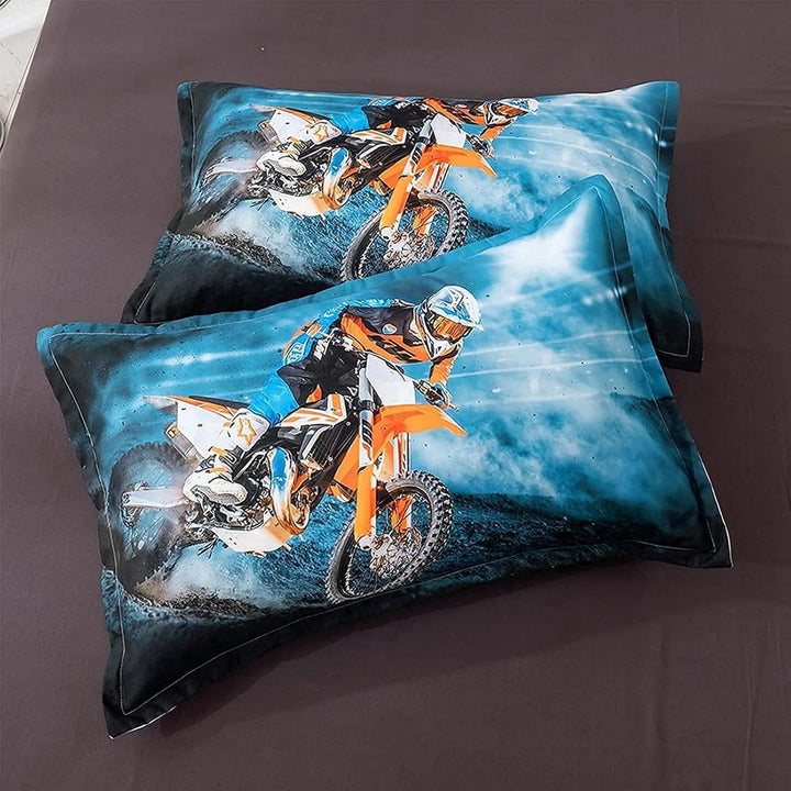 MIQEBX Motocross Bettwäsche 200x200cm,3D Motorrad-Bettbezug mit 2 Kissenbezug,100% Mikrofaser,Extrem