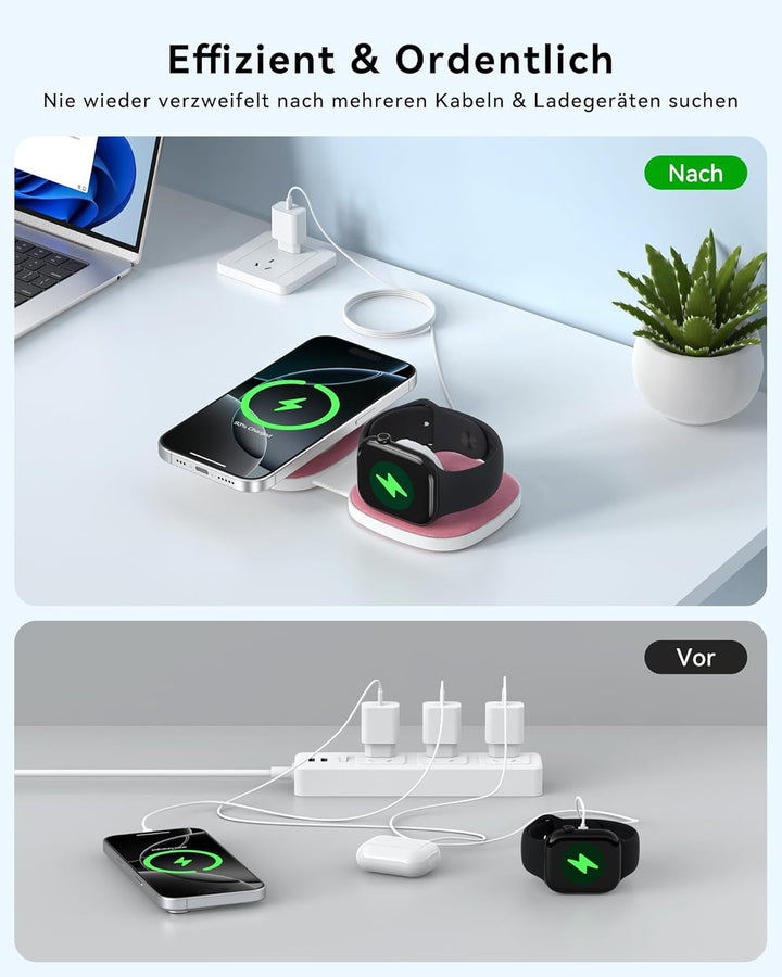 Faltbar 2 in 1 Ladestation für Apple Watch und iPhone für MagSafe iPhone 17e/Air/17/16/15/14/13/12 S